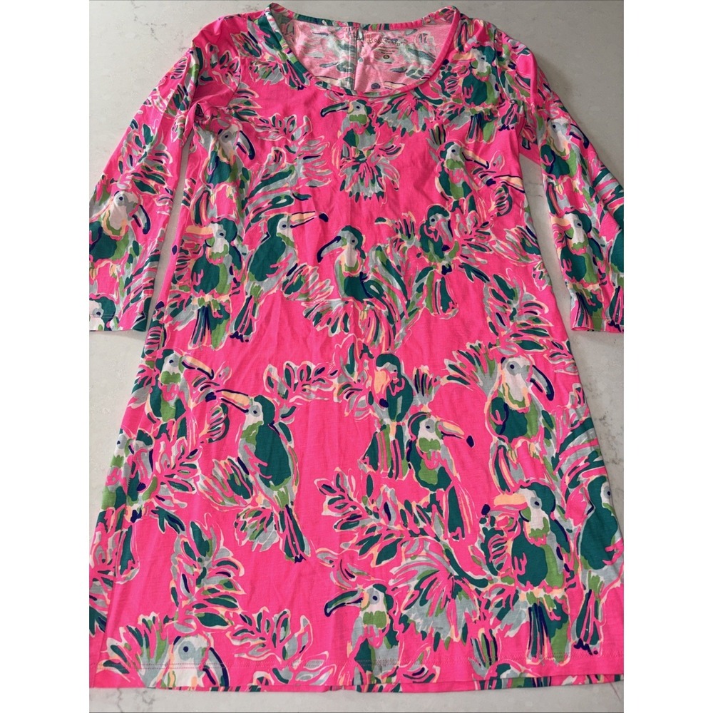 Lilly Pulitzer Beacon Dragonfruit Toucan‎ Print Pima Cotton 3/4 Sleeve Dress S